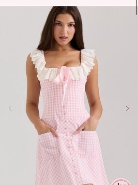 House of CB ASTRA
Pink Gingham Cotton Ruffle Neck Mini Dress